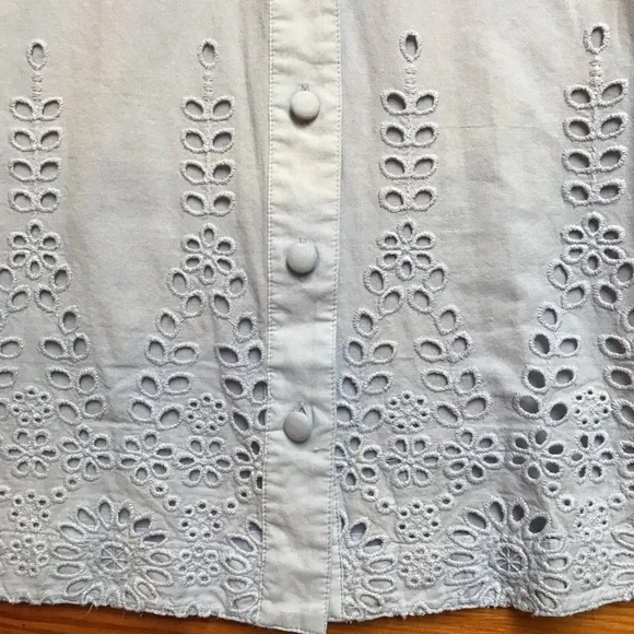 Madeleine Light Blue Cotton Eyelet Button Down Top, EUC, 6 - Picture 6 of 13
